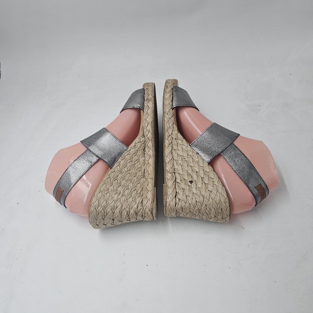 Andre Assous Allison Metallic Silver Espadrille Wedge Sandals Sz EU39 SpainMade - Picture 6 of 11